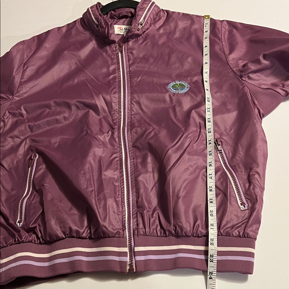 La Mode Women’s Purple Nylon Bomber Jacket Size L Hooded Full Zip EUC Vintage - Picture 6 of 9